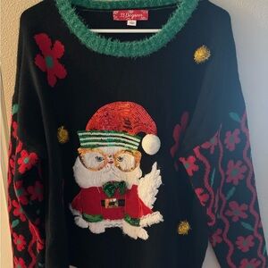 Christmas sweater 
32 Degrees Black and Red Crewneck Sweater Festive Design